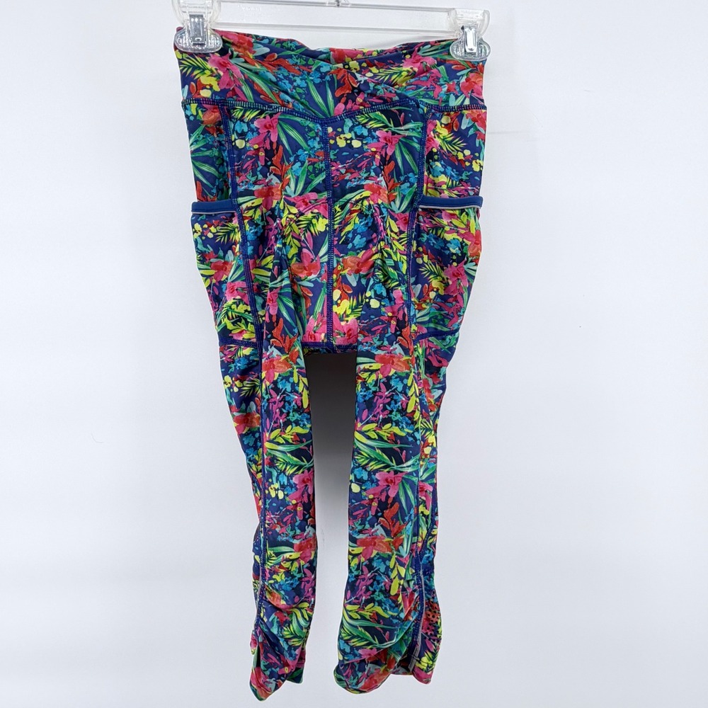 Zuma Blu Leggings Womens Small Multicolor Tropical Floral Active Pockets Mesh